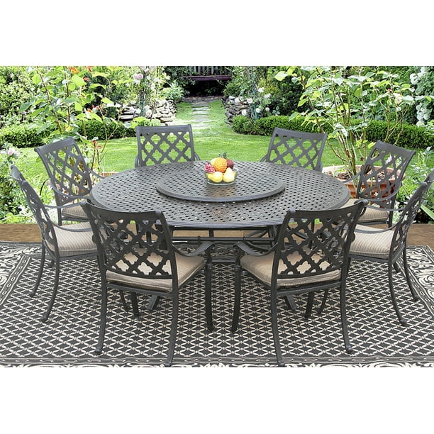 Outdoor Patio 9pc Set 8 Chairs 71 Inch, Round Patio Table Set
