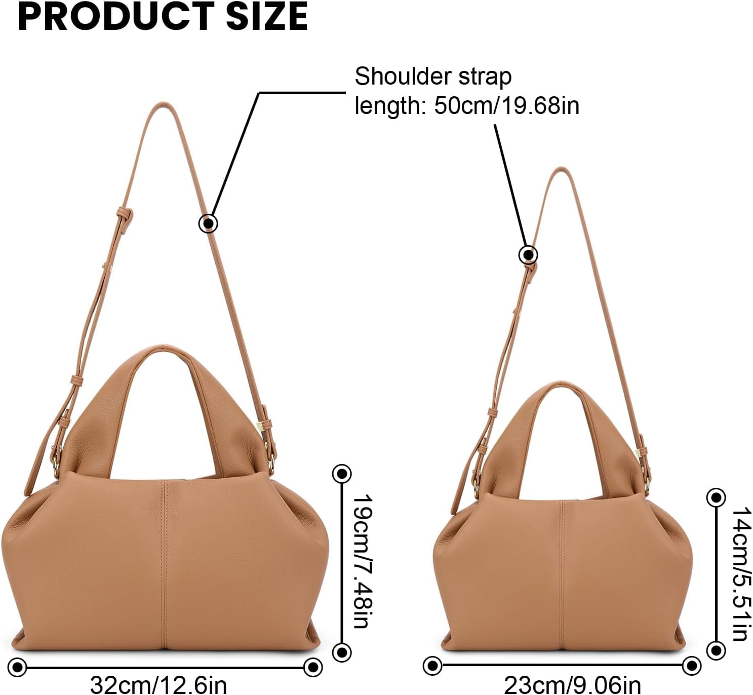 Cloud Pouch Bag Dumpling Clutch Purse Handbag Leather Tote Shoulder Bag Retro Crossbody bag with Removable Strap