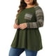 thumbnail image 4 of Túnicas de talla grande para mujeres, camisetas de pulóver de punto de bloque de color de manga larga Raglán con bolsillos 2X Verde militar, 4 of 6