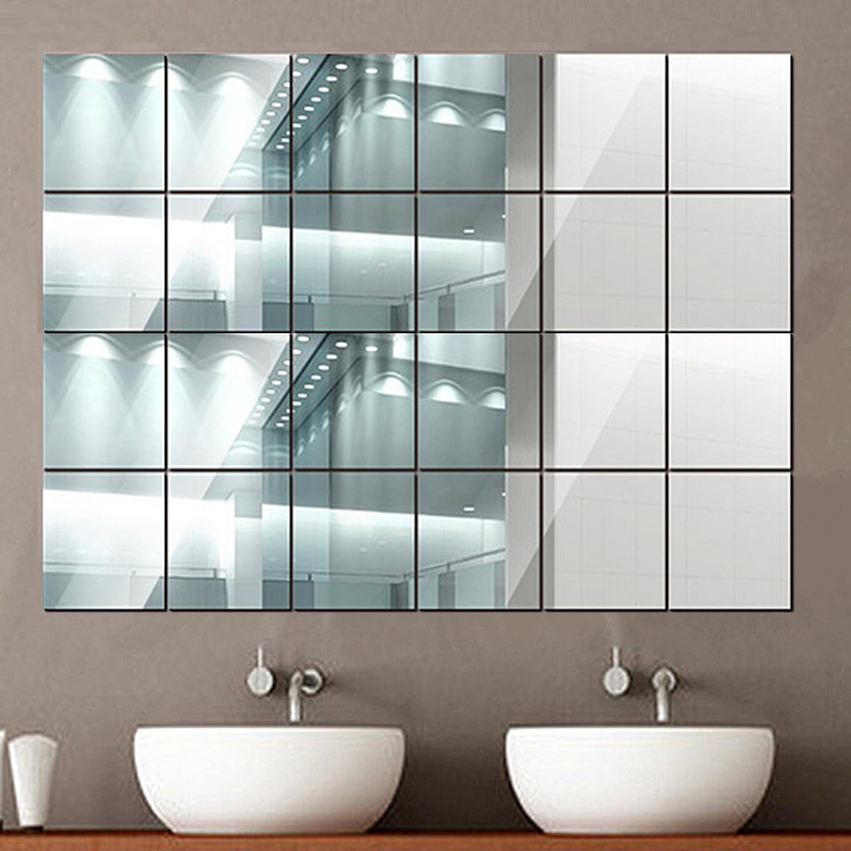 40x Squares Mirror Sticker Self-adhesive Mosaic Tiles Bathroom Decorate 15x15cm 