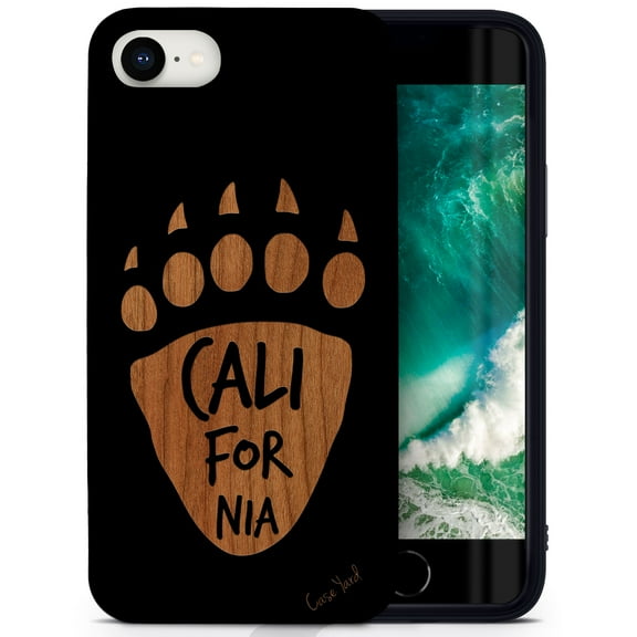 Case Yard Wooden Case for iPhone-SE Soft TPU Silicone cover Slim Fit Shockproof Wood Protective Phone Cover for Girls Boys Men and Women Supports Wireless Charging Cali Paw Design