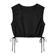 thumbnail image 6 of Womens Tank Tops, Crew Neck Sleeveless Cropped Shirts with Drawstring Hem, Solid Stylish Blouse, Spring Summer Street Wear | VerBelle,Black XL, 6 of 7