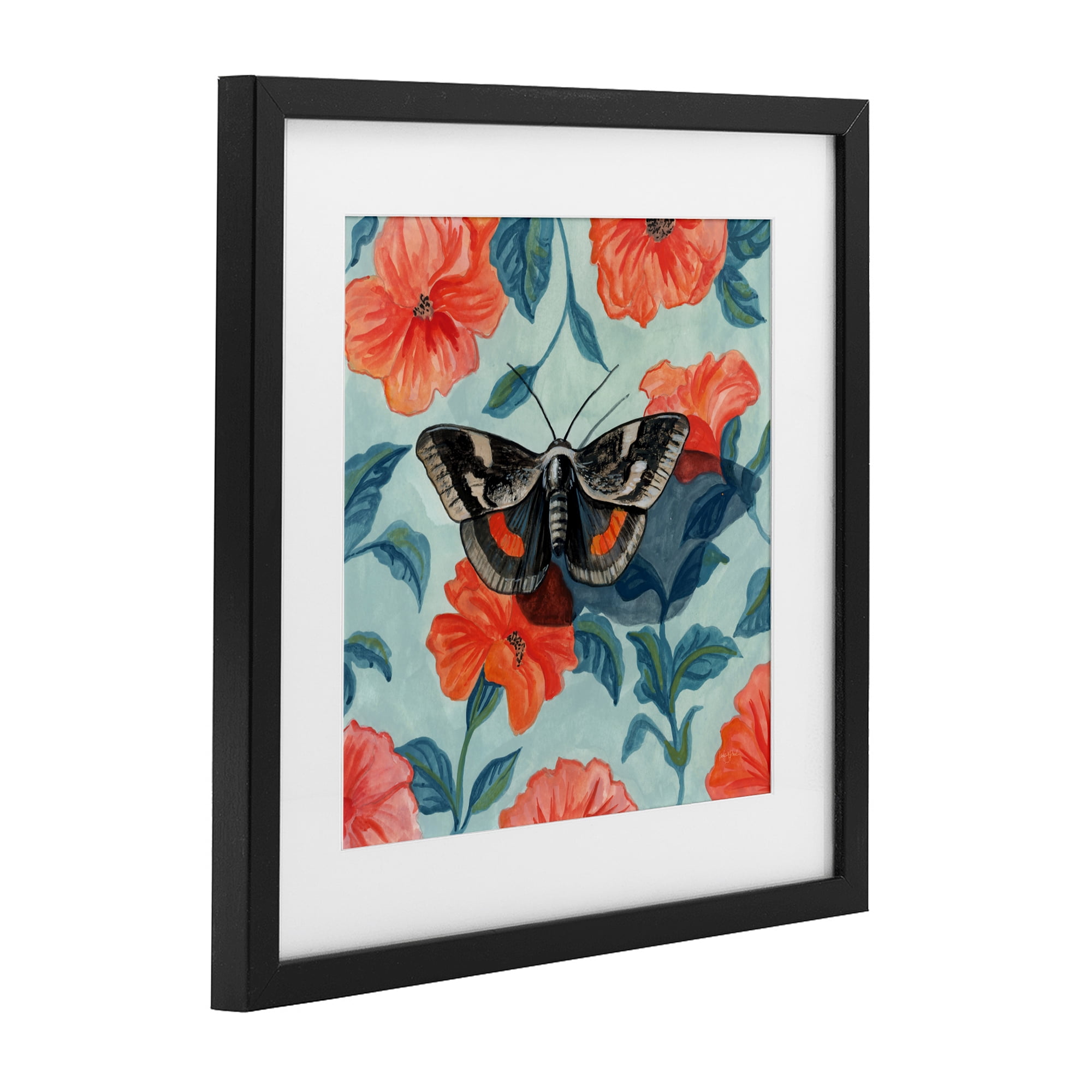 Stupell Industries Academia Moth On Floral Black Framed Print Under Glass, design by Kate Jarvik Birch
