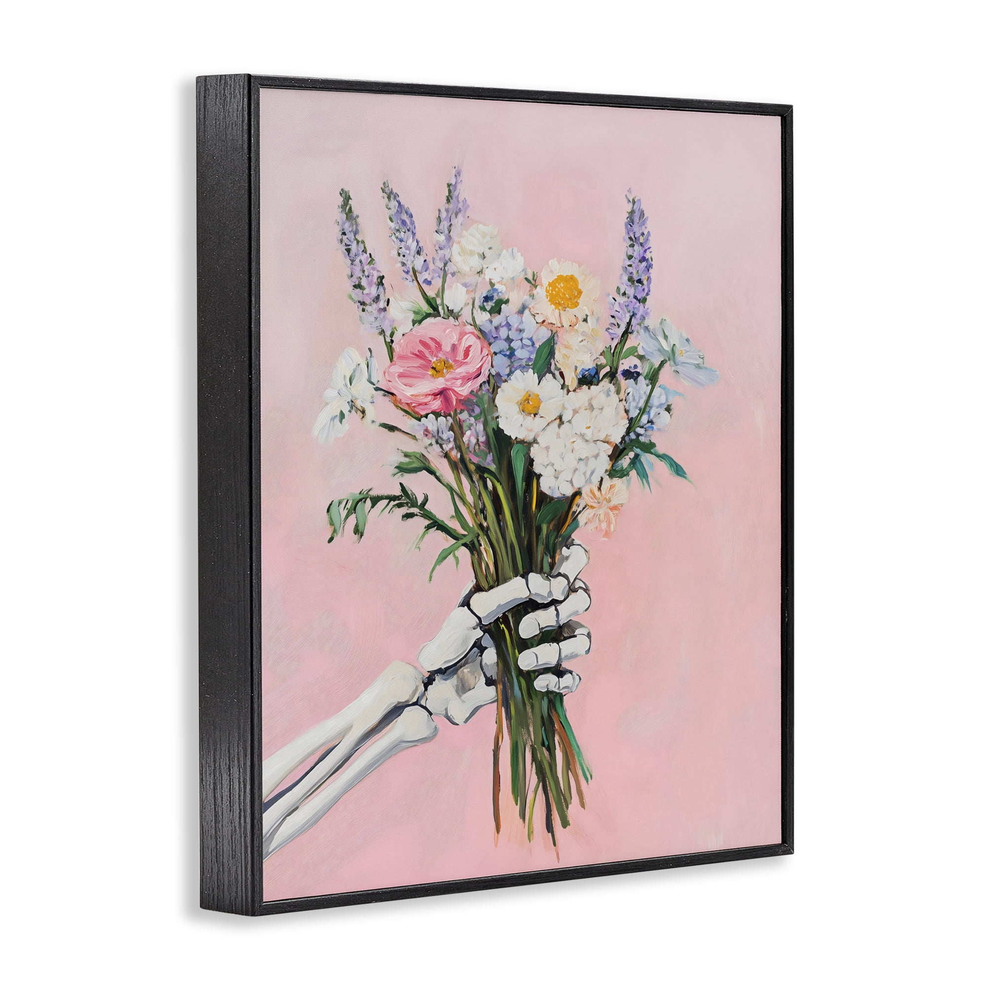 Stupell Industries Skeleton Hand Holding Flowers Black Framed Giclee Art, design by The Prints Vibe