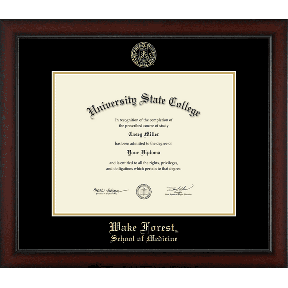Wake Forest University School of Medicine Diploma Frame, Document Size 14" x 11"