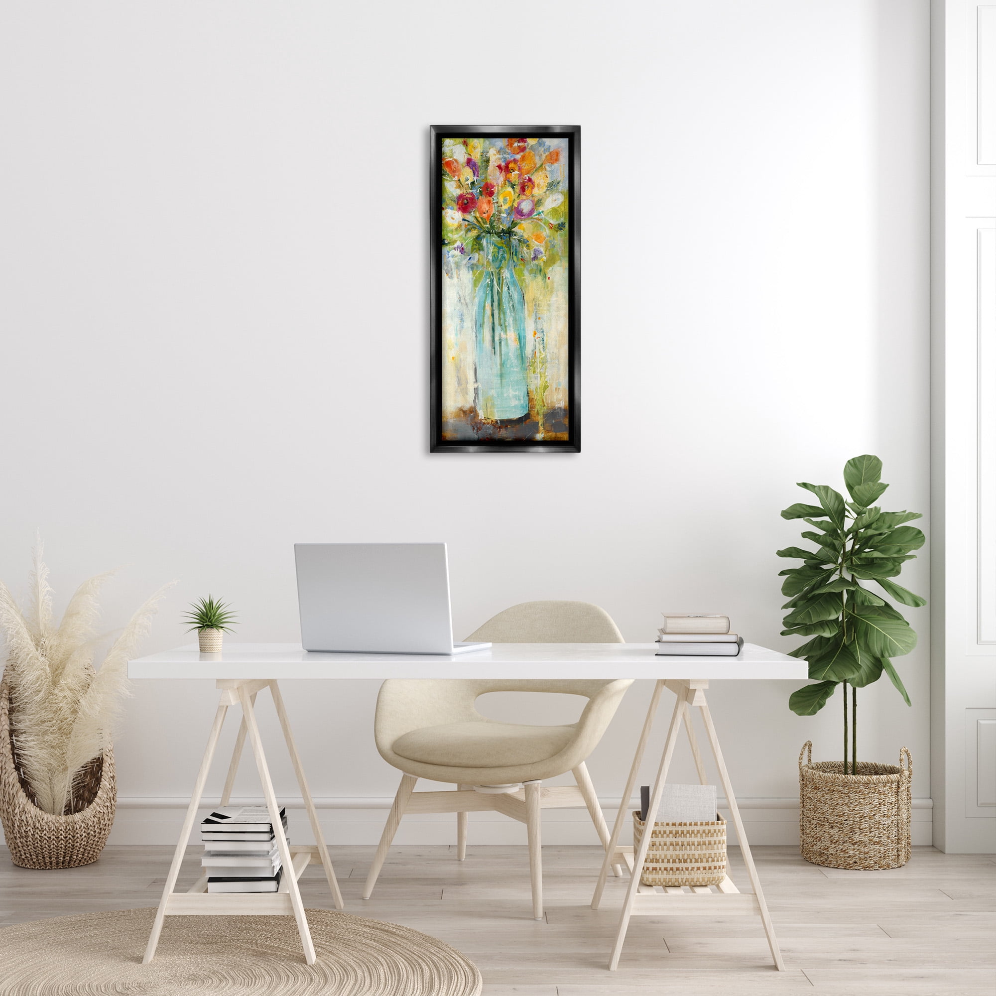Stupell Industries Rustic Spring Bouquet Abstraction Botanical & Floral Painting Black Floater Framed Canvas Art Print Wall Art, 15 x 31