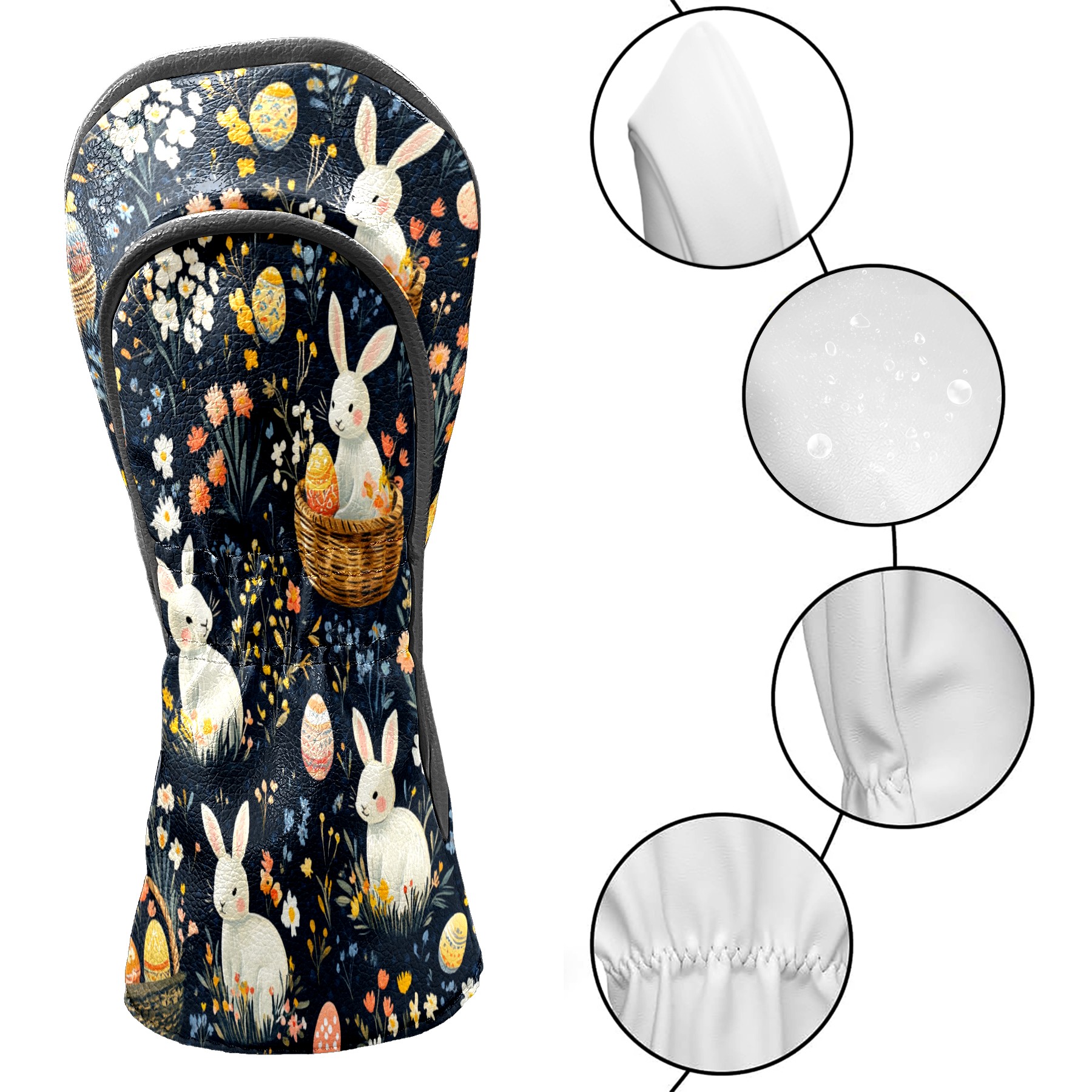 Golf Club Covers PU Leather Waterproof Head Covers for Fairway Woods Hybrids Easter Patterns