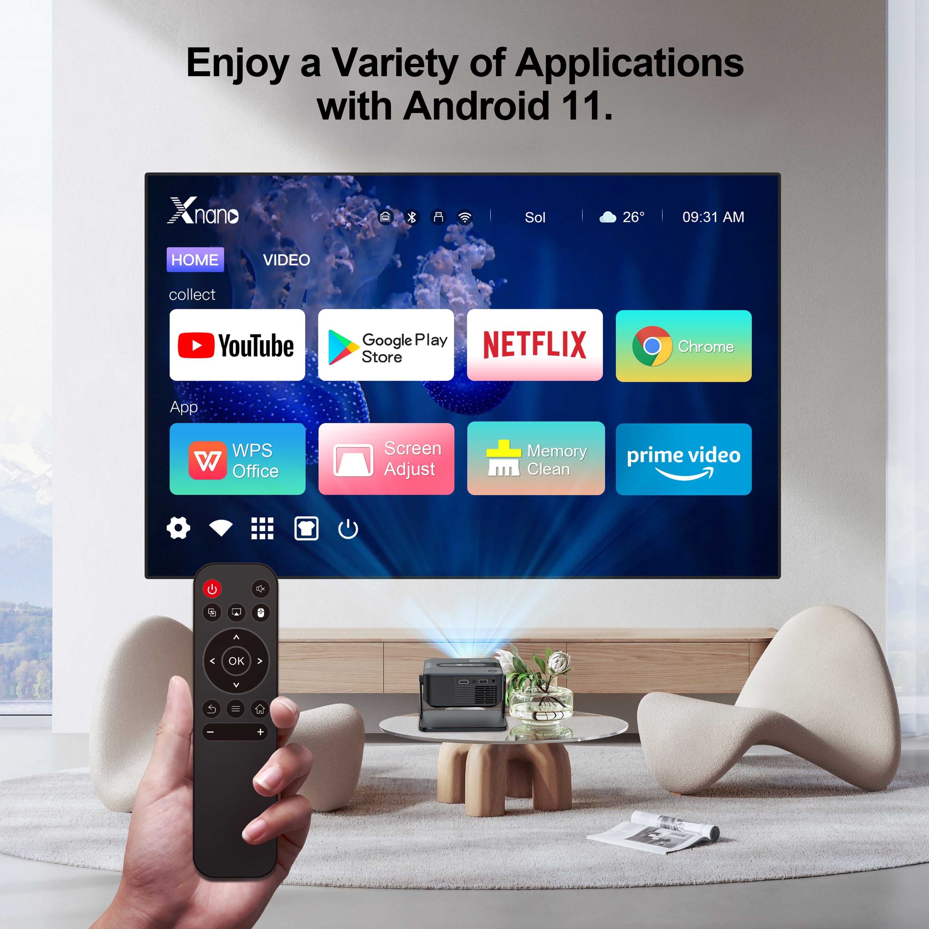 Salange Full HD Smart Projector with WiFi and Bluetooth, Native 1080P 4K Supported, Outdoor Movie Projector for Home Theater