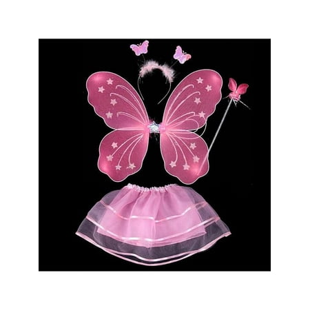 Taykoo 4Pcs Kids Baby Girls Fairy Costume Set Headband Butterfly Wings Wand Tutu