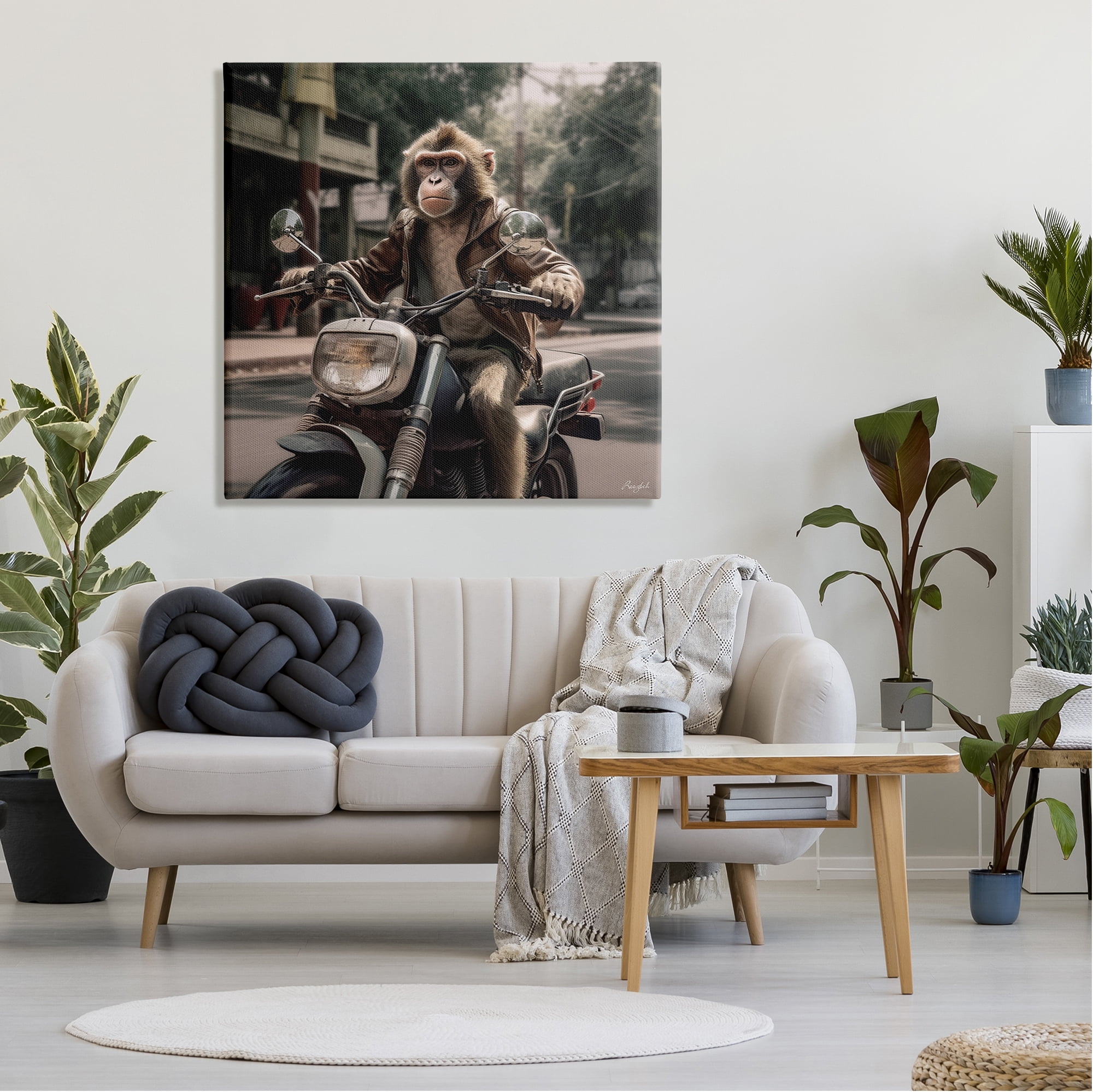 Stupell Industries Monkey Motorcycle Biker Animals & Insects Painting Gallery Wrapped Canvas Art Print Wall Art, 36 x 36