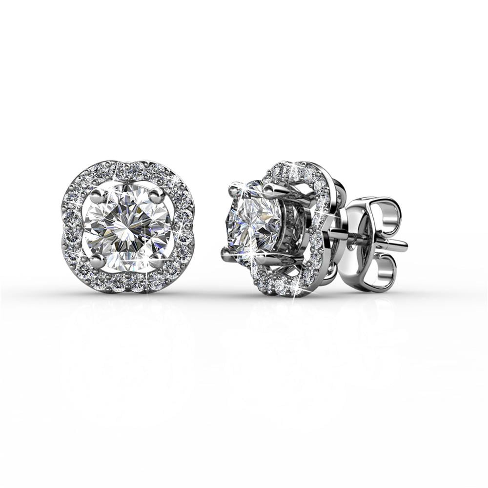 Cate & Chloe Haddie 'Blossom' 18k White Gold Plated Flower Stud Halo Earrings with Swarovski Crystals