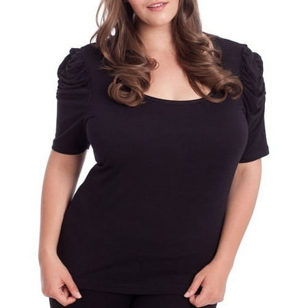 Susie Rose - Juniors Plus Ruched Sleeve Top