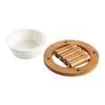 thumbnail image 1 of Cuenco para perros y gatos con soporte de madera de bambú, cuenco de cerámica para comida y agua de mascotas, para cachorros, gatitos, 162 cm x 162 cm x 88 cm, 1 of 8