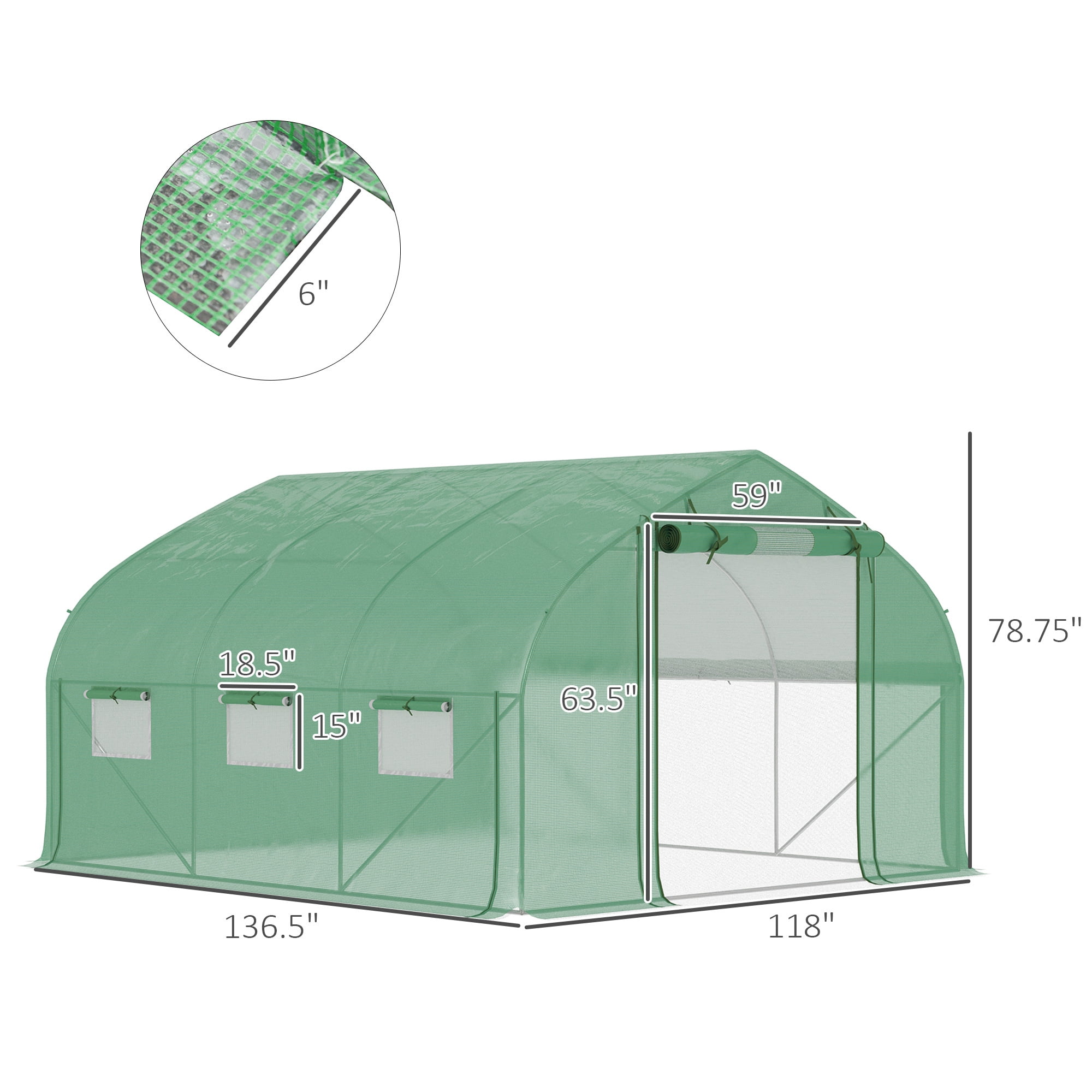 Walk-in Greenhouse with Zippered Mesh Door, 7 Mesh Windows & Roll-up Sidewalls, Upgraded Gardening Plant Hot House with Steel Hoops
