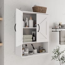 Medicine Cabinet with Adjustable Shelf and Doors ，Floating Wall Storage Cabinet for Bathroom, Over Toilet, Kitchen, and Living Room，White