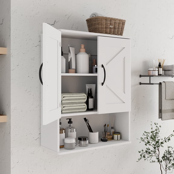 Medicine Cabinet with Adjustable Shelf and Doors ，Floating Wall Storage Cabinet for Bathroom, Over Toilet, Kitchen, and Living Room，White