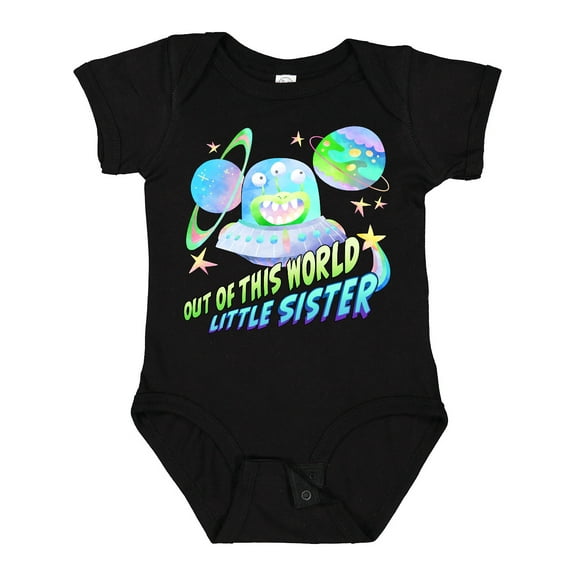 Inktastic Out of This World Little Sister Cute Alien in Outer Space Girls Baby Bodysuit