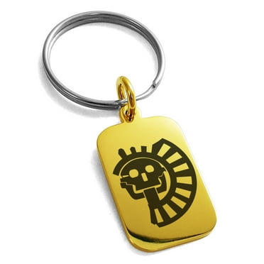 Stainless Steel Aztec Chief Tribe Rune Engraved Small Rectangle Dog Tag Charm Keychain Keyring