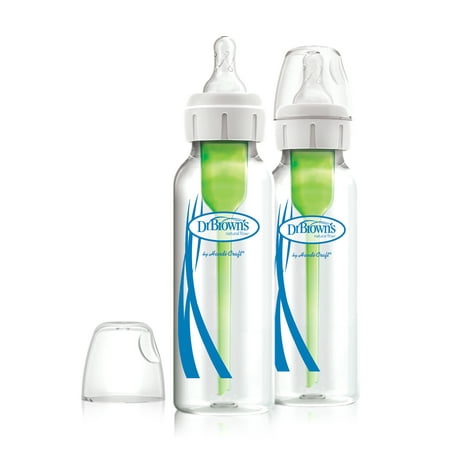 Dr. Brown's Natural Flow Options+ Narrow Glass Baby Bottles, Clear, 0m+, 8oz,
