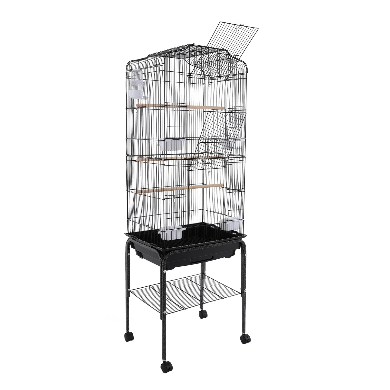 Large Birdcages, 29.5 Inch Height Black Parrot Bird Cage with Stand, Ventilation Structure & Horizontal Bars for Safe Climbing, Easy Observation Design for Small Medium Pet Birds
