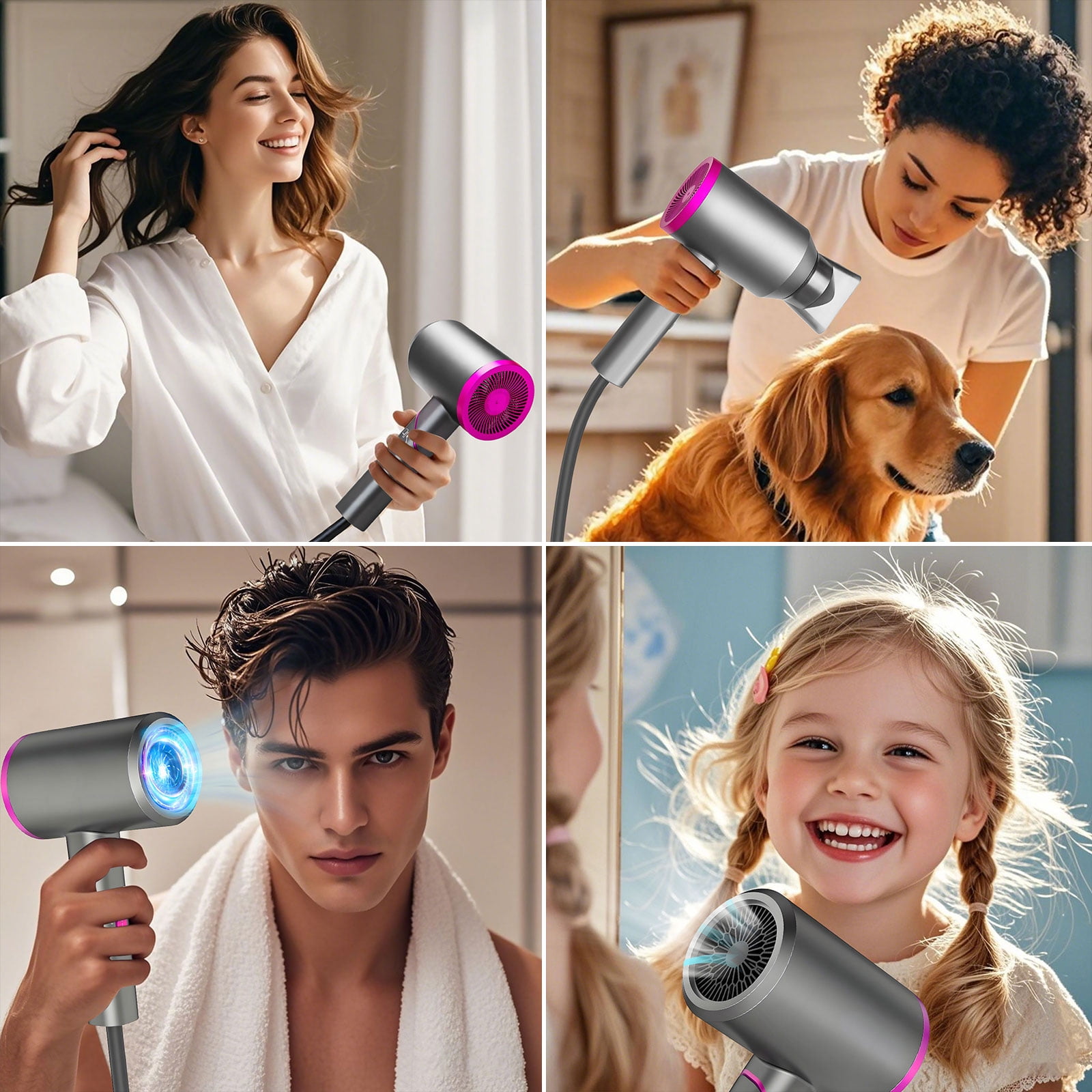 Rirool 1800W Ionic Hair Dryer with Diffuser, 2 Speed & 3 Heat Settings, Foldable Travel Blow Dryer, Frizz Control & Constant Temperature, Lightweight for Curly/Straight Hair, Crimson Purple
