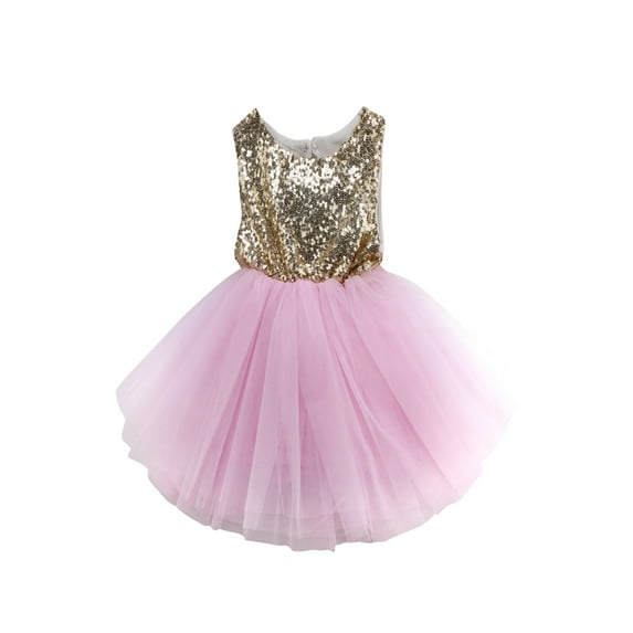 Gureui Toddler Kids Baby Girls Sleeveless Sequin Tulle Princess Dress Mesh Formal Party Wedding Tutu Gown Bowknot Dress