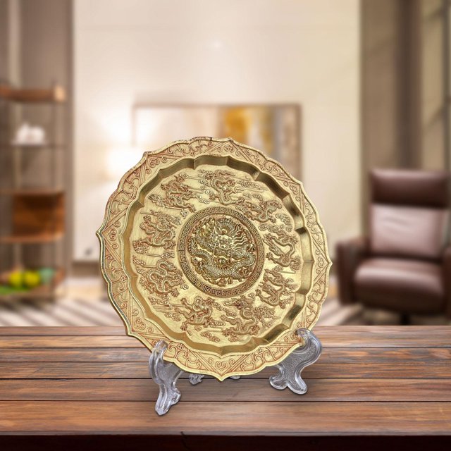 Plato de dragones, colección, único con estante, adorno delicado de aleación resistente para dormitorio, escritorio, sala de estudio, oficina