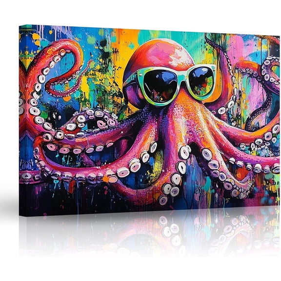 ZHONGYUTONG Octopus Canvas Wall Art Abstract Ocean Animal Pictures Sea Coastal Artwork Print Marine Life Painting for Bathroom Decor Framed (12.00" x 18.00")
