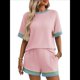 thumbnail image 1 of Conjuntos de Dos Piezas para Mujer: Sudadera Informal de Corta, Pantalones Cortos A Juego, Chándal Rosa XL, 1 of 7