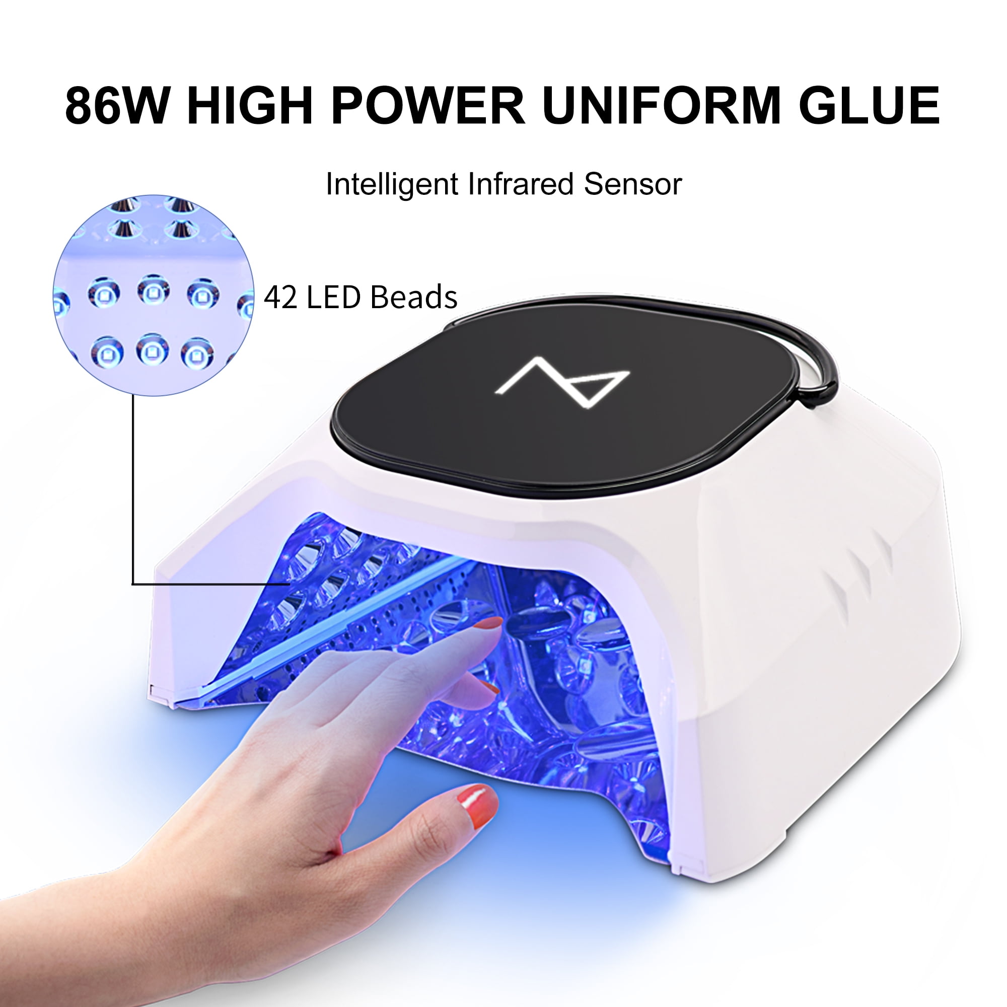 M - GlowPro Professional Hybrid 86W Wireless Rechargeable UV LED Nail Curing Lamp Cordless Nail Dryer for Gel Nails, Manicure, Pedicure (Black)