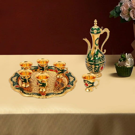 Turkish Tea Set, Vintage Turkish Coffee Set with Pot and 6 Cups for Home Decor Birthday Christmas Housewarming Wedding