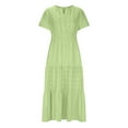thumbnail image 6 of Womens Summer 2025 Casual Midi Maxi Dresses Solid Color Short Sleeve V Neck Elastic Waist Boho Beach Dress Pocket Green, 6 of 8