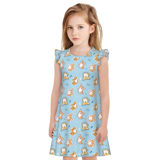 Balery Corgi Dog 1 Camisón de princesa para niñas, pijama de algodón con mangas abullonadas, suave y bonito.-Medium