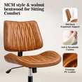 thumbnail image 3 of FASTES Armless Office Desk Chair, Ergonomic Desk Chair Mid-Century Modern Swivel Vanity Chair PU Leather Computer Task Chair for Small Space & Home Office, Brown, 3 of 8