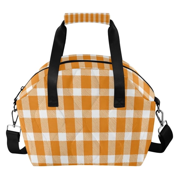 Orange Plaids Insulated Lunch Bag Reusable Quilted Lunch Box Waterproof Leakproof Lunch Container