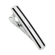 Mens Stainless Steel Double Stripe Clip On Tie Bar