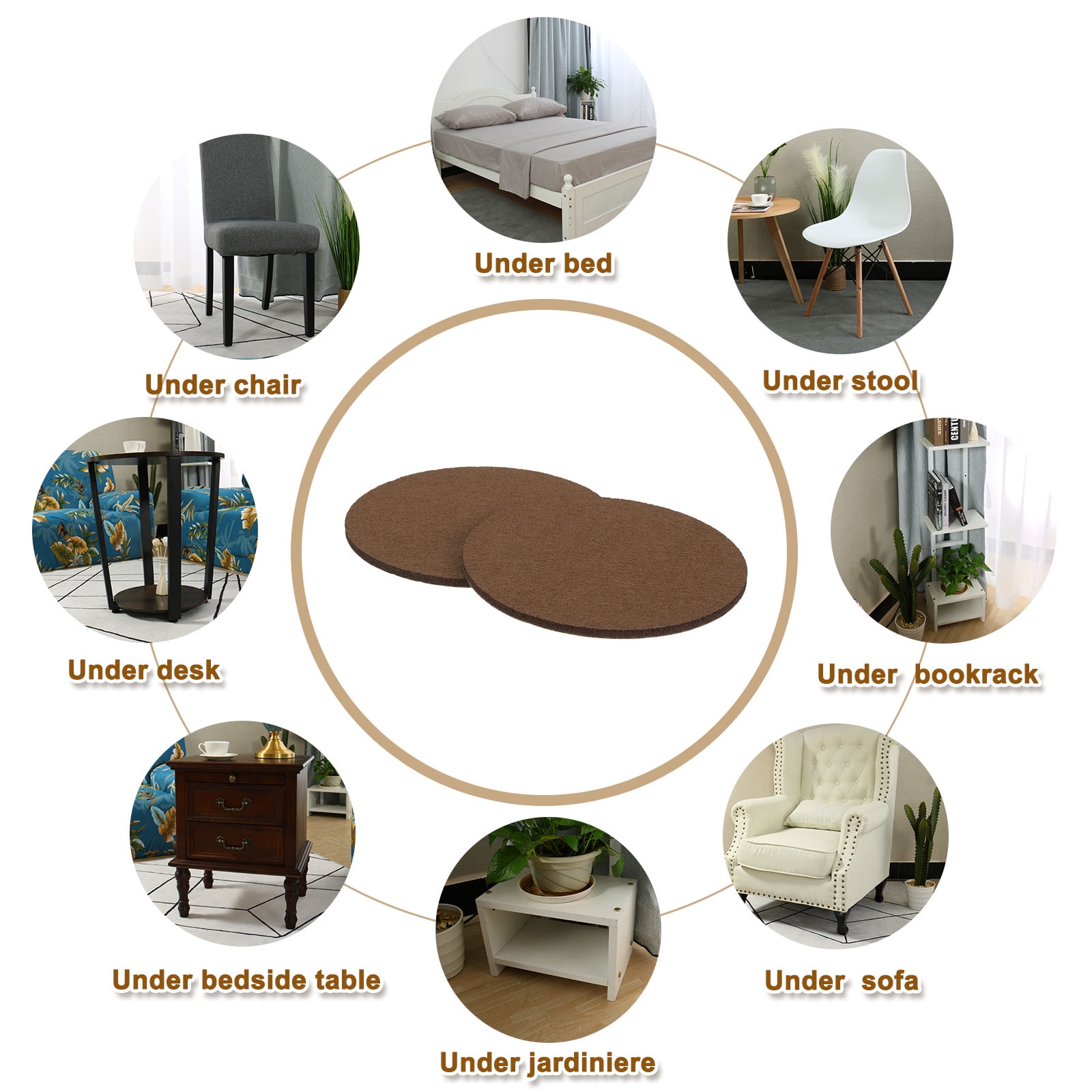 Round Felt Furniture Pads, 16Pack 3.5" Dia x 0.12" Thick Adhesive Backed Felt Non-slip Anti-scratch Felt Pads Chair Leg Protectors for Protecting Hardwood Floor, Brown