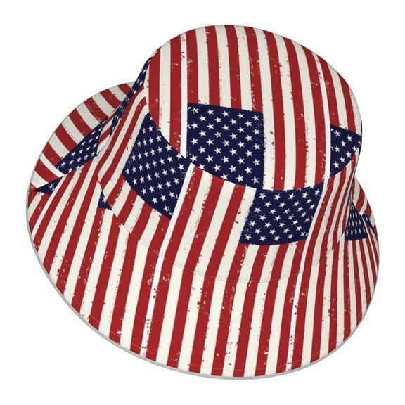 Retro America Flag Bucket Hat With Reflective Stripe Beach Sun Fishing Hat Reversible For Men Women
