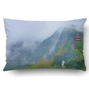 ARTJIA Cloudy Misty Scenery Of Hsiang Te Temple At Tianxiang In Taroko National Park Pillowcase Pillow Cushion Cover 20x30 inch