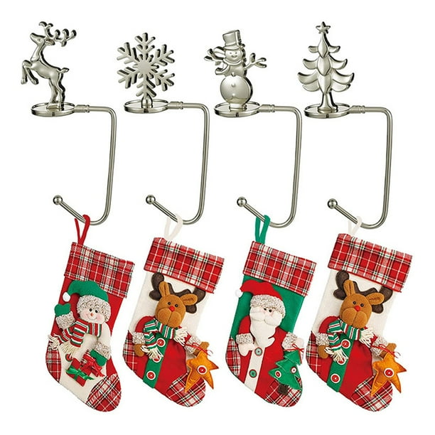 Support Chaussette Noel 4 Pièces Supports De Chaussettes De Noël, Or,Arbre De Noël Élan Flocon De Neige Métal Porte-Bas Chaussettes Cheminée Noel