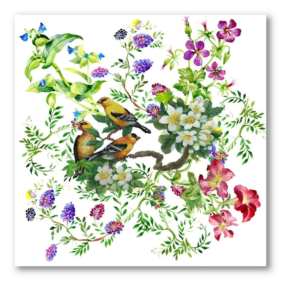 Designart ' Tropical Birds Sitting On Blooming Tree ' Traditional Canvas Wall Art Print