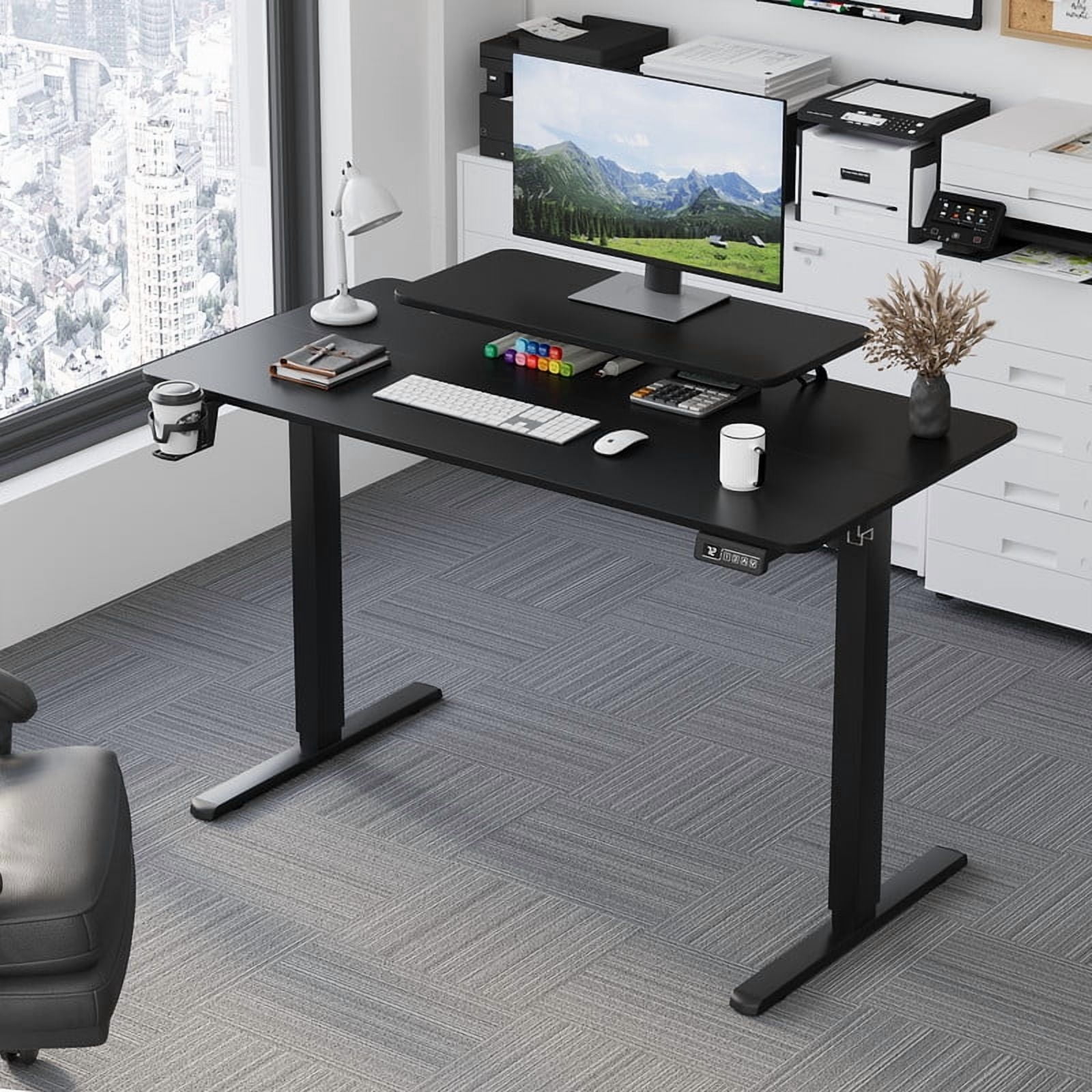 Homall 47" Wide Electric Height Adjustable Standing Desk with Monitor Stand Lifting Range 28~46" Stand Up Office Desk for Home Office,Black