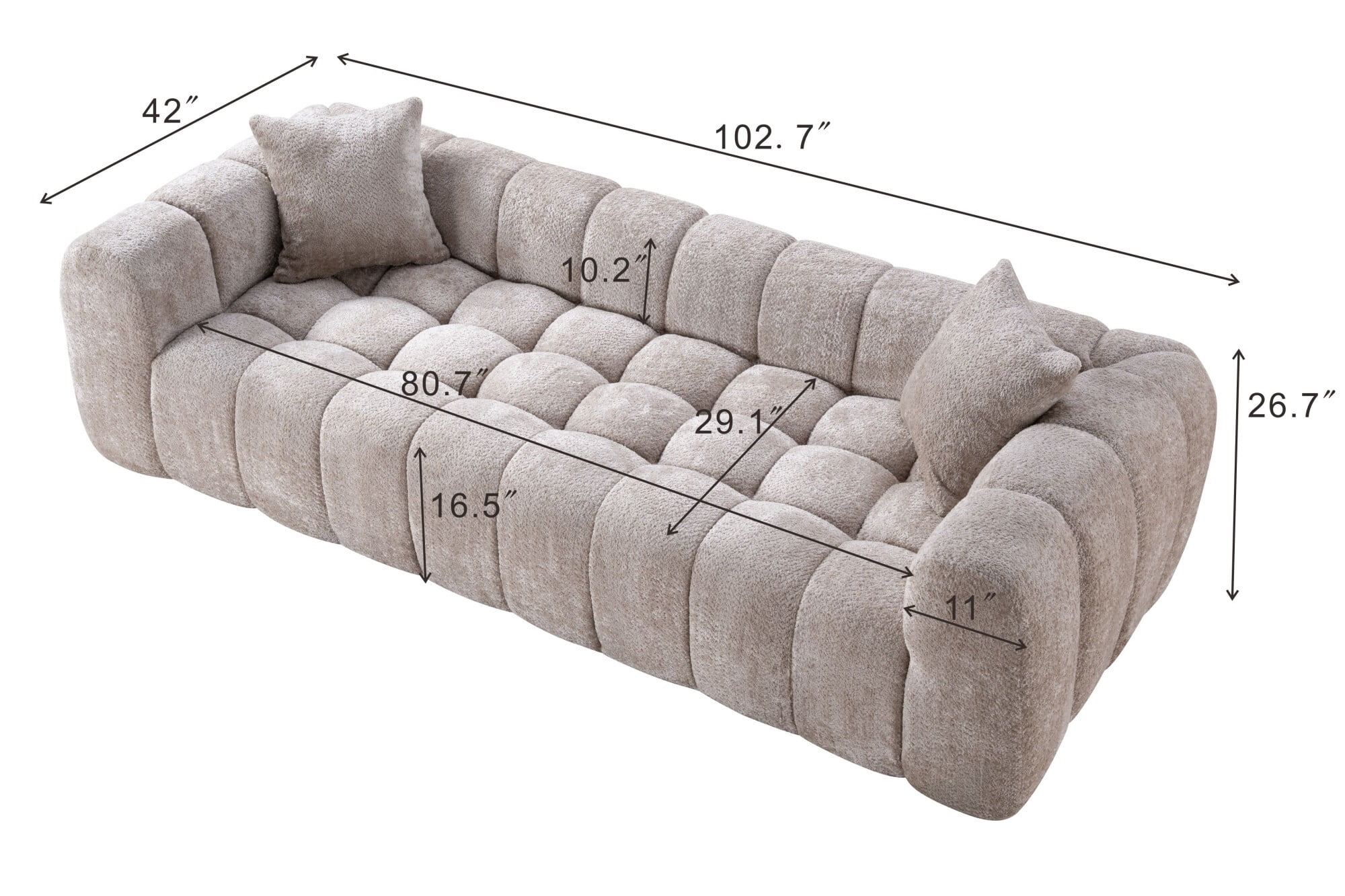 AENKYO 103" Oversized Cloud Boucle Sofa, Modern 4-Seater Deep Seat Couch, No Assembly, Oatmeal Beige
