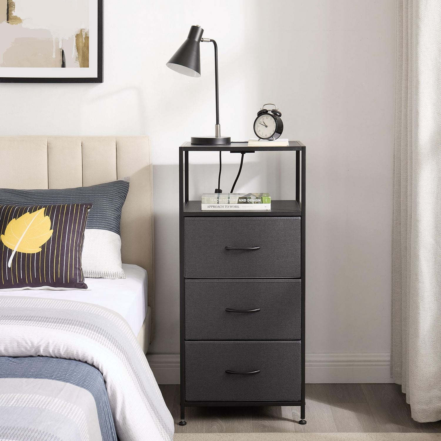 Mainstays 3 Drawer Fabric Nightstand with USB