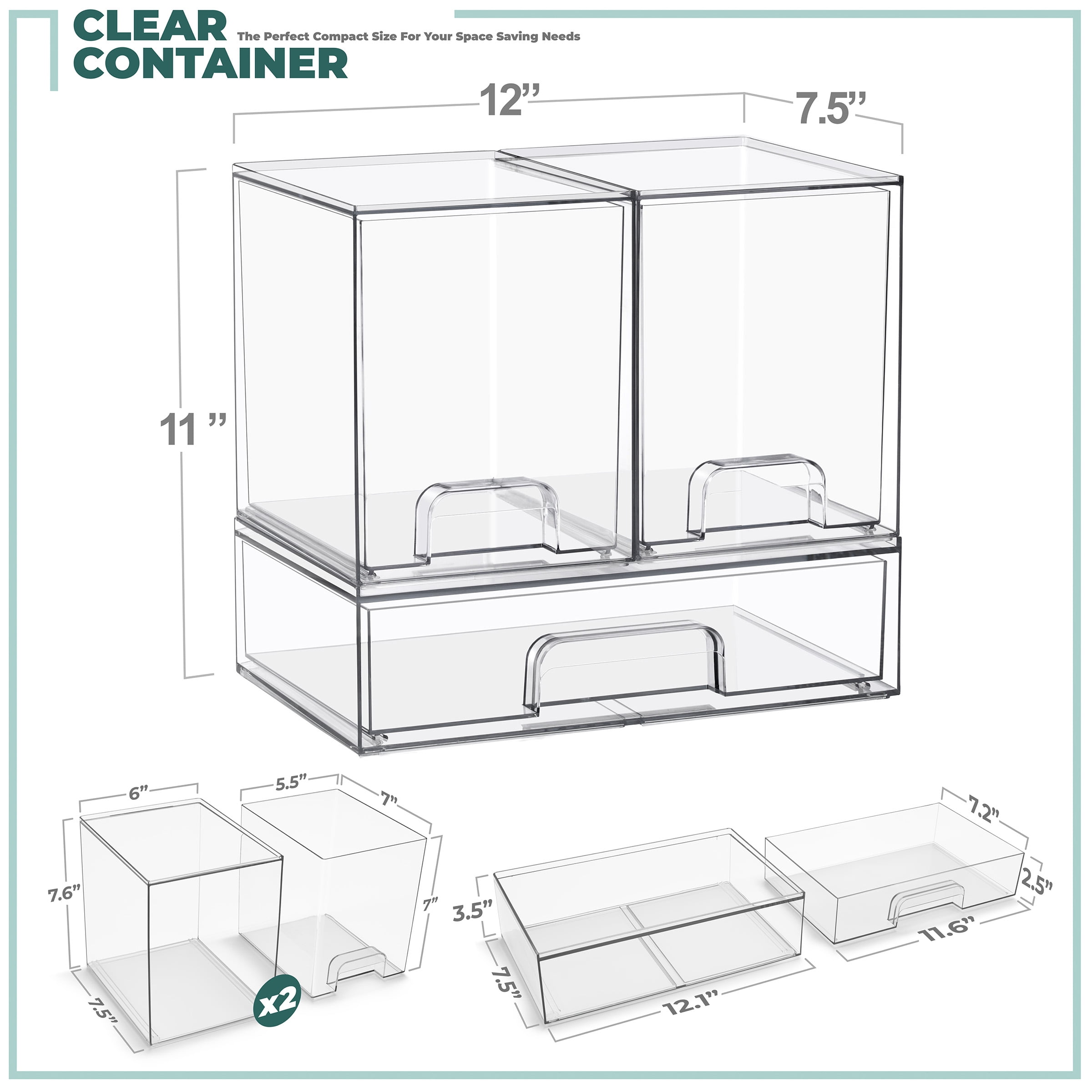 Sorbus Tall & Wide Stackable Acrylic Storage Drawers, Clear Baby Organizer Bins, 3-Pack