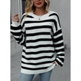 thumbnail image 2 of Faithtur Chandail Rayé pour Femmes Manches Longues Col Rond Coupe Ample Tricot d'Hiver, 2 of 9