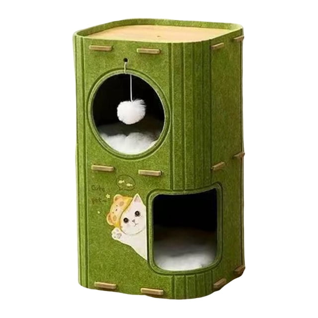 Bunblic Lit pour Chat Maison Lit pour Animaux Protection de Meubles à 2 Niveaux Griffoir Résistant aux Rayures Feutre avec 2 Tampons Condo Vert