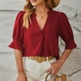thumbnail image 5 of Ruyang Women's Tunic Tops Summer Solid Color V Neck Mid Sleeve Comfortable Breathable Casual Top Womens Shirt Cotton, 5 of 8