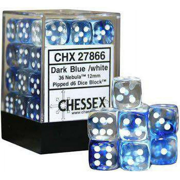 Chessex 6-Sided d6 Nebula Dice Pack (Dark Blue & White)