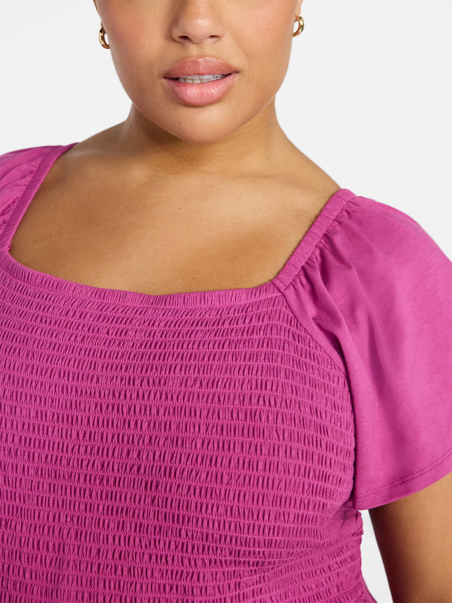 Terra & Sky Women's Plus Square Neck Smocked Dress, Sizes 0X-5X